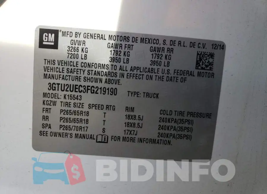 3GTU2UEC3FG219190 Photo# 12
