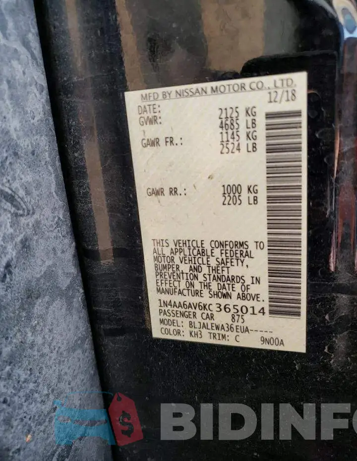 1N4AA6AV6KC365014 Photo# 12