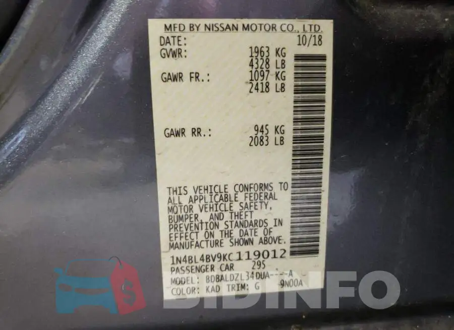 1N4BL4BV9KC119012 Photo# 13