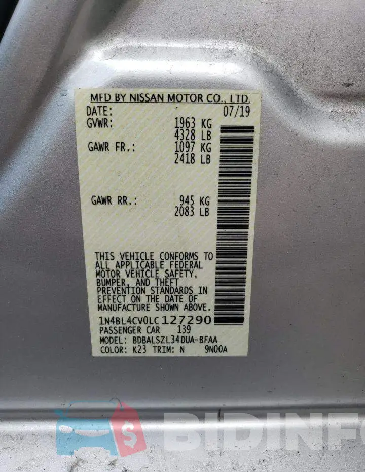 1N4BL4CV0LC127290 Photo# 12