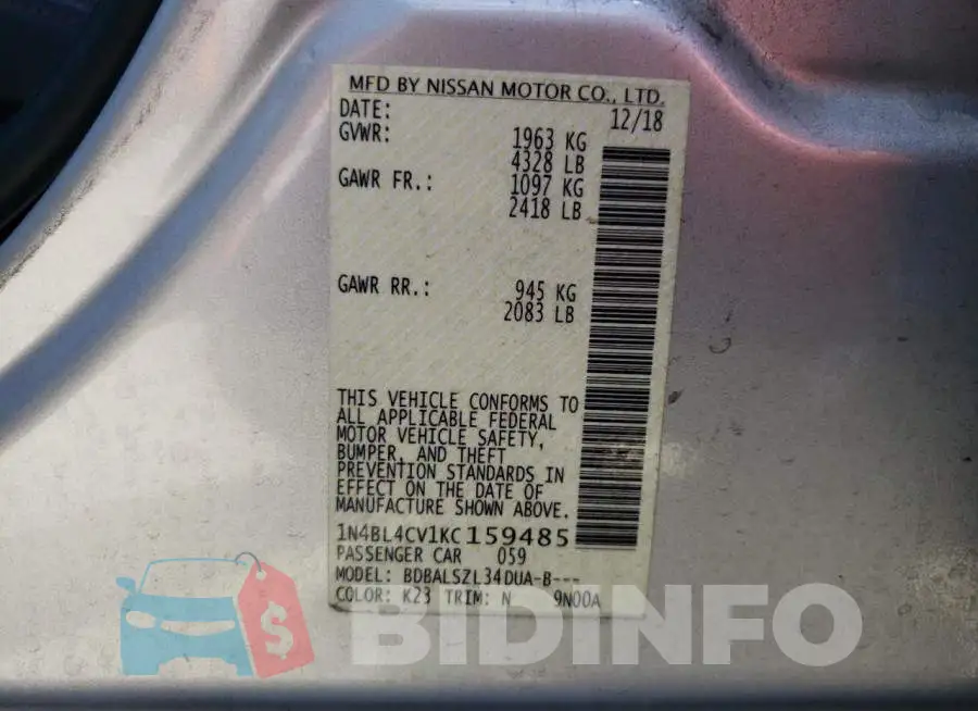 1N4BL4CV1KC159485 Photo# 12