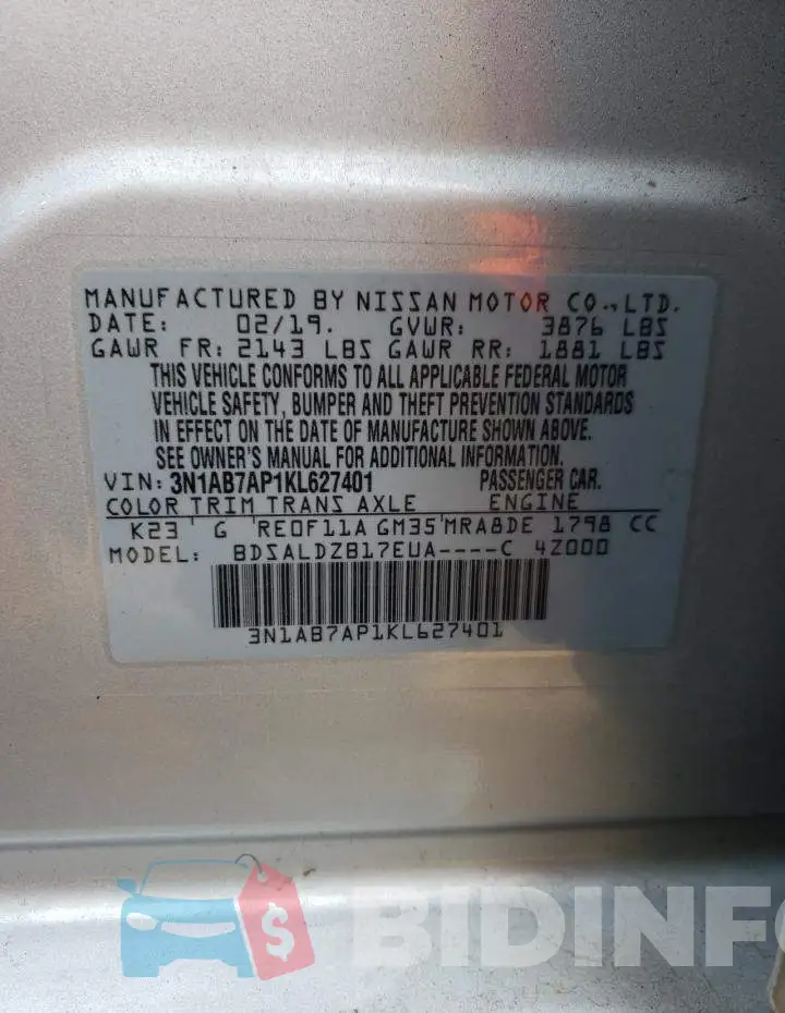 3N1AB7AP1KL627401 Photo# 12