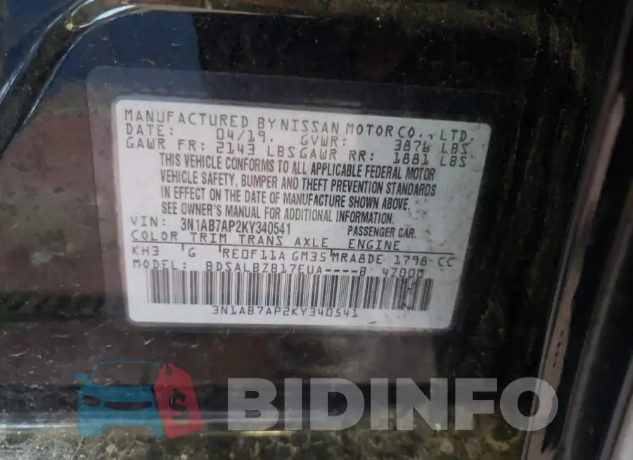 3N1AB7AP2KY340541 Photo# 12