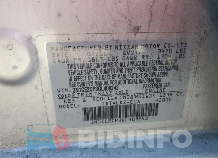 3N1CE2CP3GL409242 Photo# 13