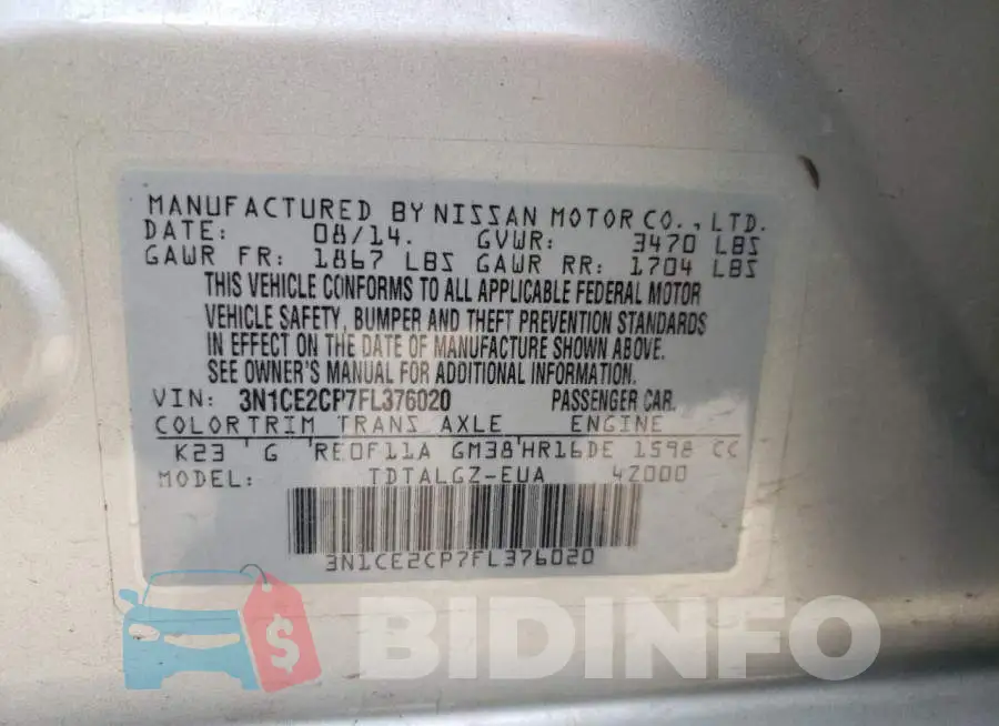 3N1CE2CP7FL376020 Photo# 12