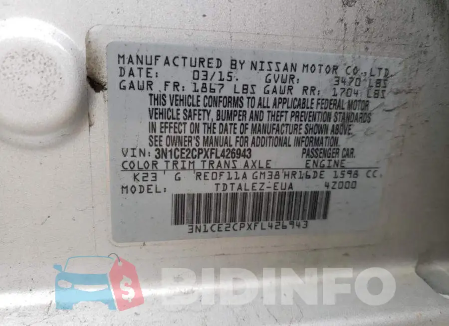 3N1CE2CPXFL426943 Photo# 12