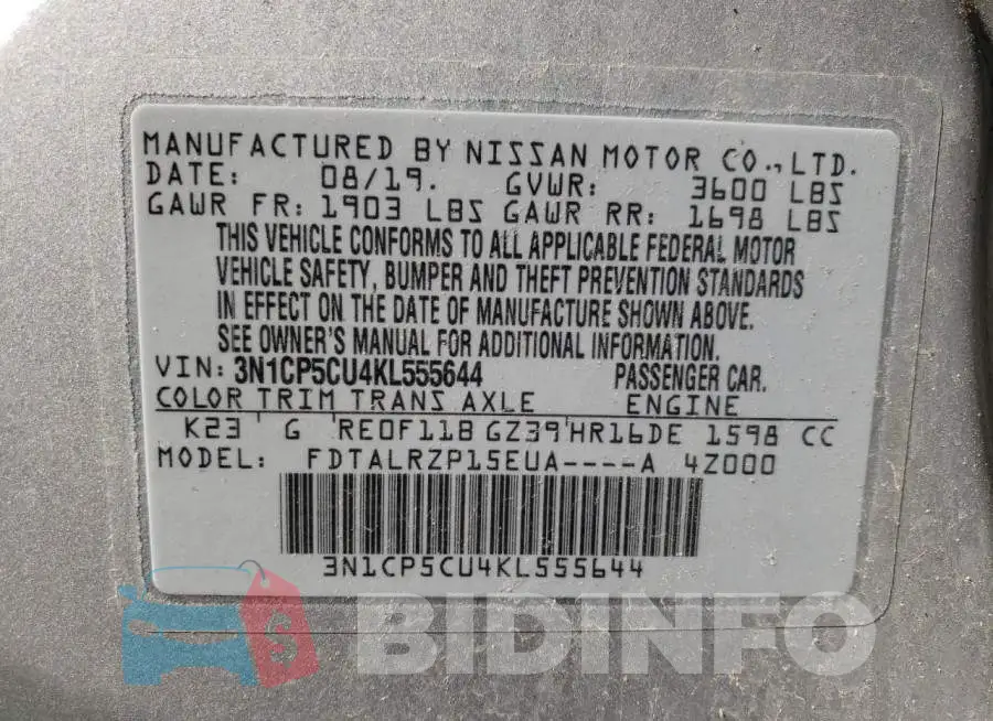 3N1CP5CU4KL555644 Photo# 12