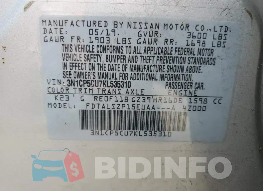 3N1CP5CU7KL535310 Photo# 10