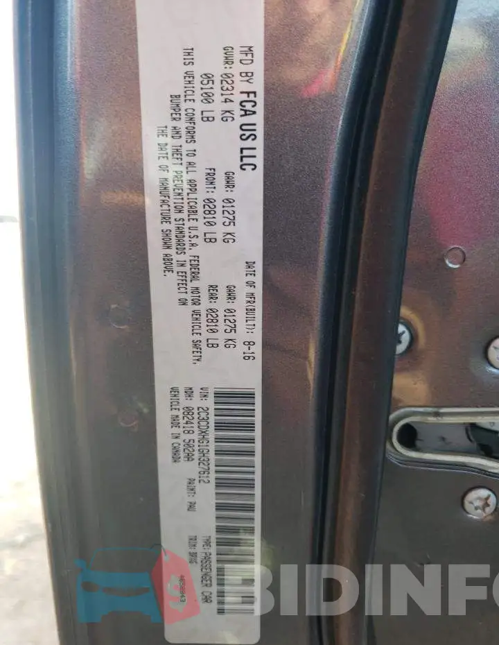 2C3CDXHG1GH327612 Photo# 13