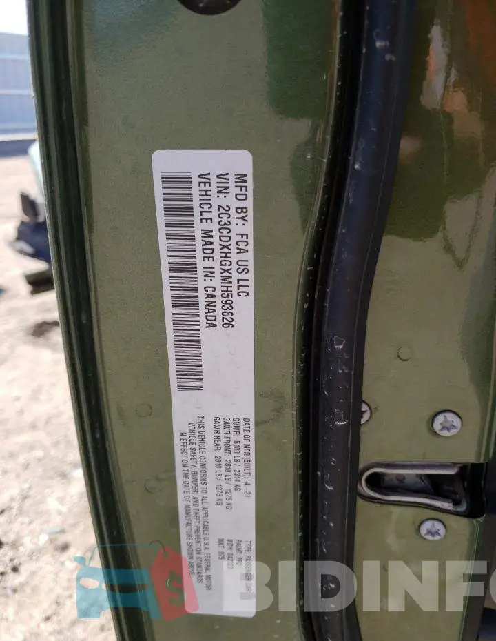 2C3CDXHGXMH593626 Photo# 12
