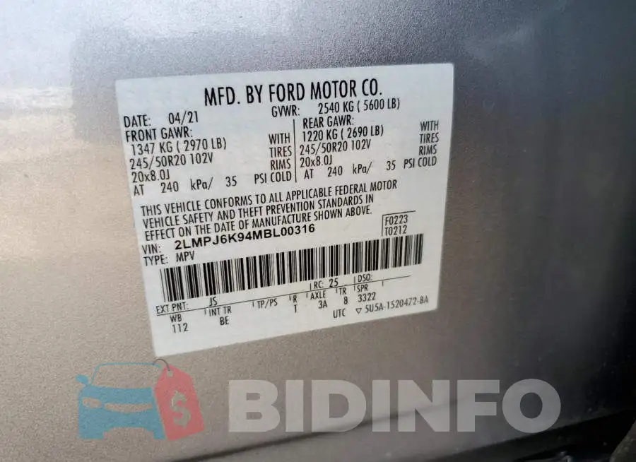 2LMPJ6K94MBL00316 Photo# 13