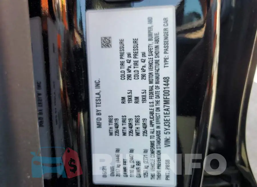 5YJ3E1EA7MF001448 Photo# 12