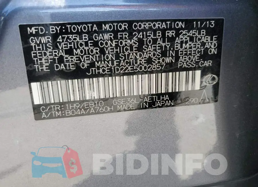 JTHCE1D22E5002857 Photo# 12