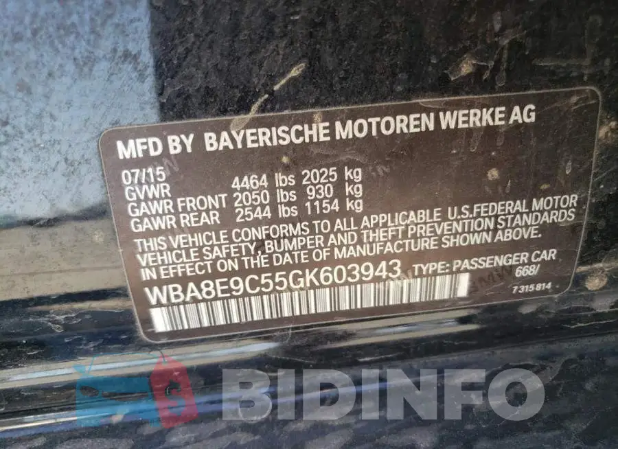 WBA8E9C55GK603943 Photo# 12