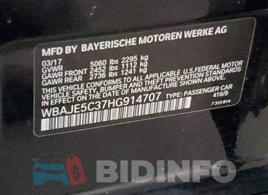 WBAJE5C37HG914707 Photo# 12