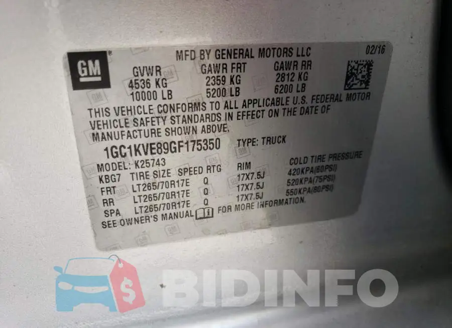 1GC1KVE89GF175350 Photo# 12
