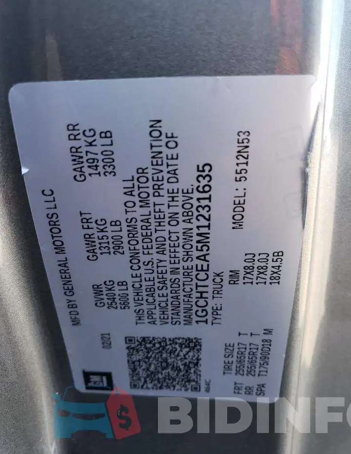 1GCHTCEA5M1231635 Photo# 12
