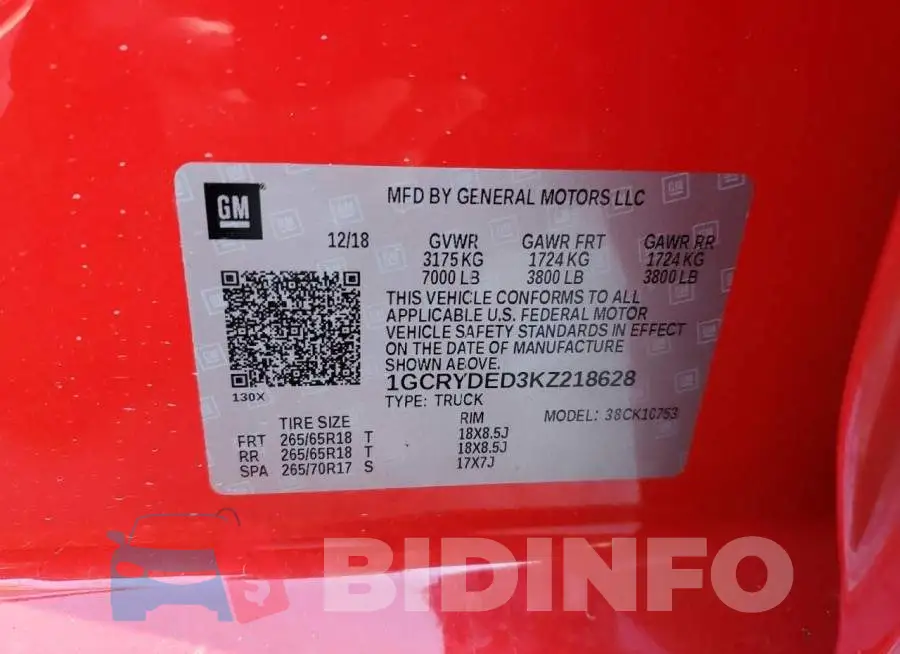 1GCRYDED3KZ218628 Photo# 12