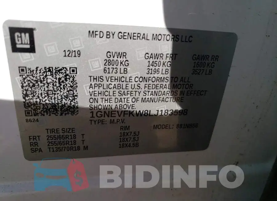 1GNEVFKW8LJ183598 Photo# 14