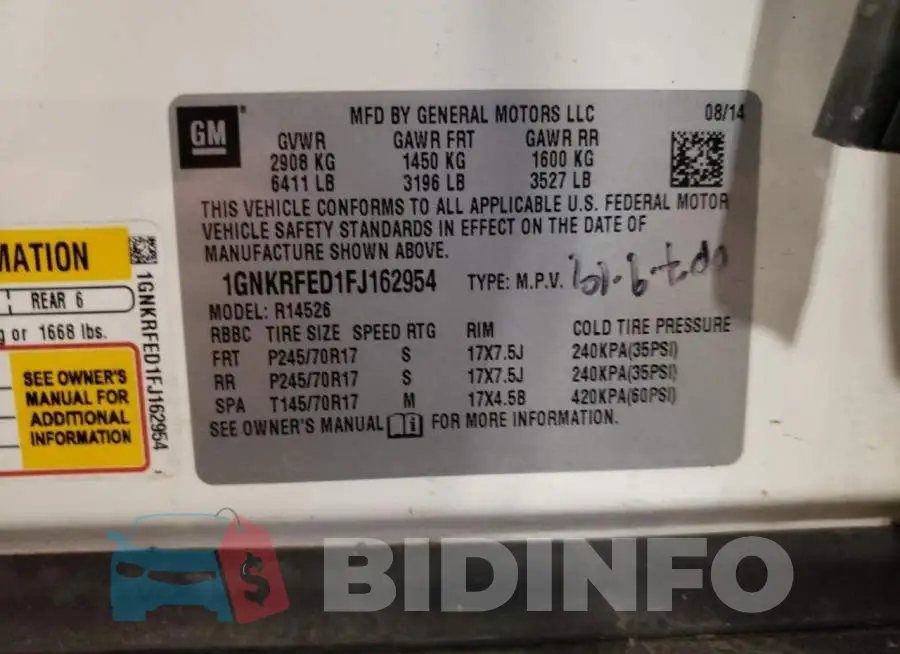 1GNKRFED1FJ162954 Photo# 13