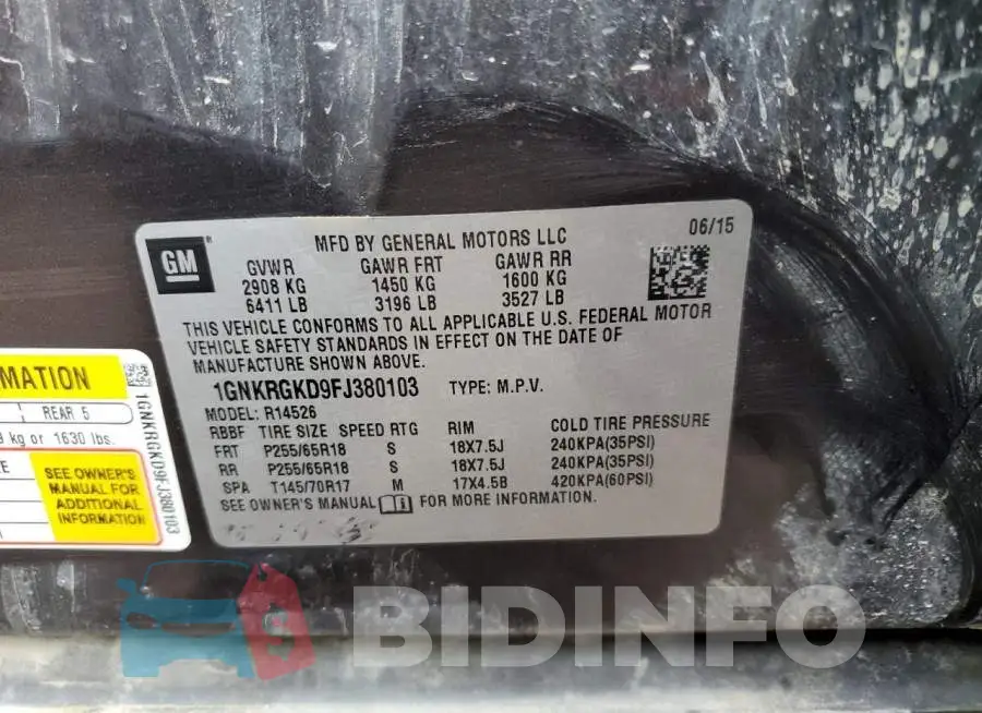 1GNKRGKD9FJ380103 Photo# 13