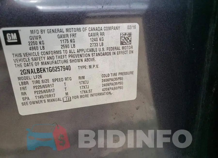 2GNALBEK1G6257940 Photo# 13