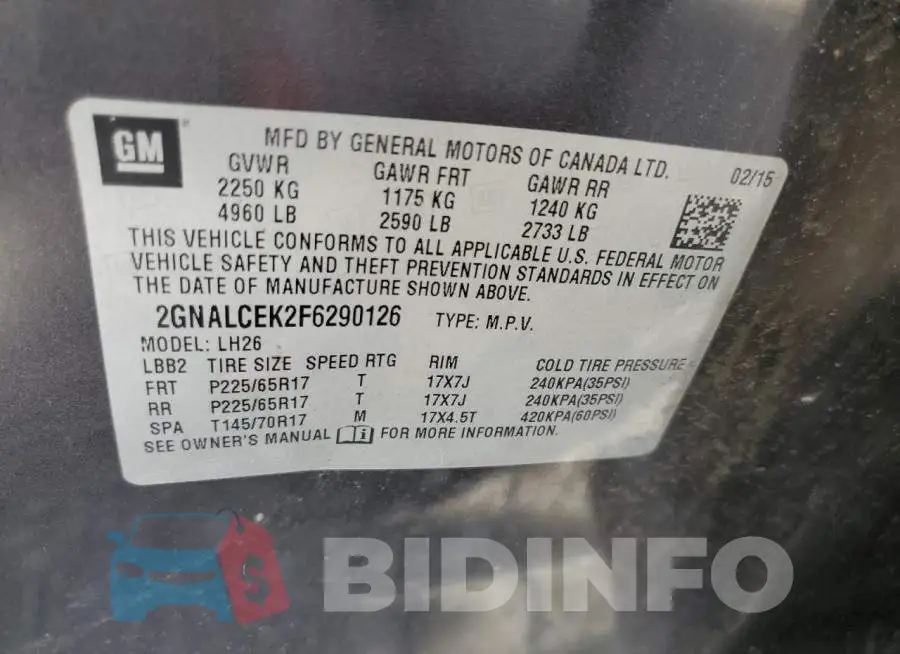 2GNALCEK2F6290126 Photo# 12