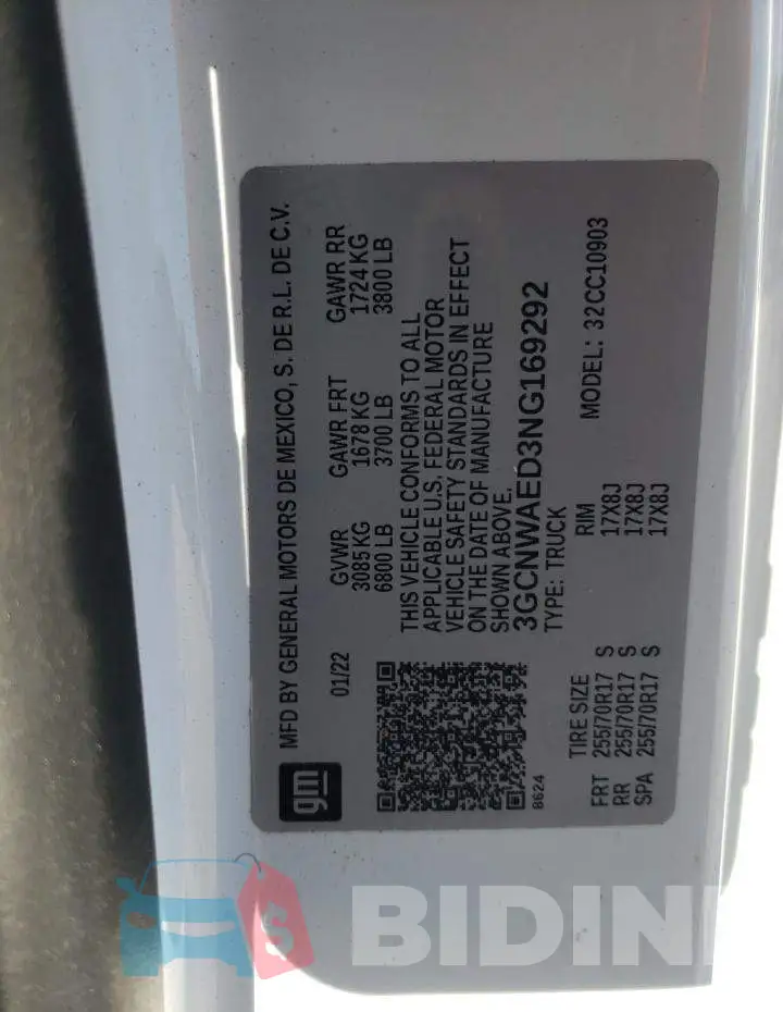 3GCNWAED3NG169292 Photo# 12