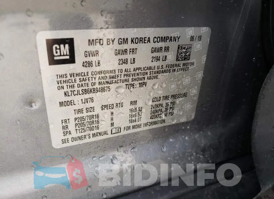 KL7CJLSB6KB948675 Photo# 13