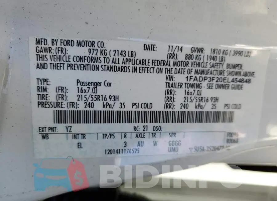 1FADP3F20EL454848 Photo# 12