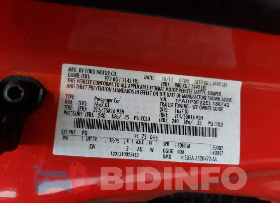 1FADP3F22EL186742 Photo# 12