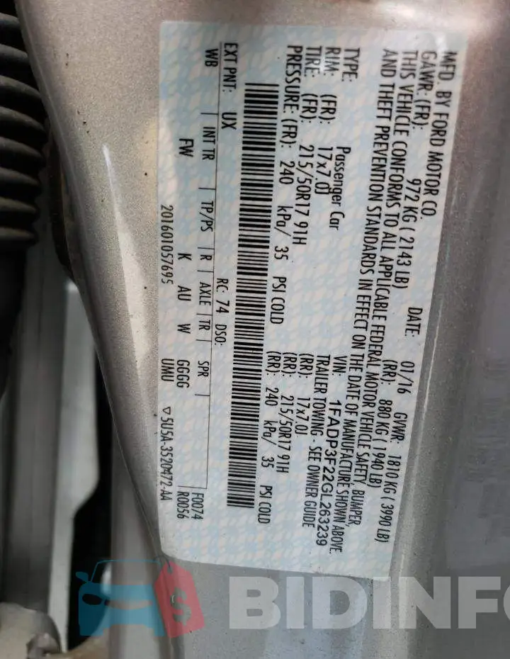 1FADP3F22GL263239 Photo# 12