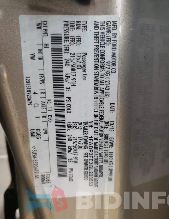 1FADP3FE3GL223553 Photo# 12