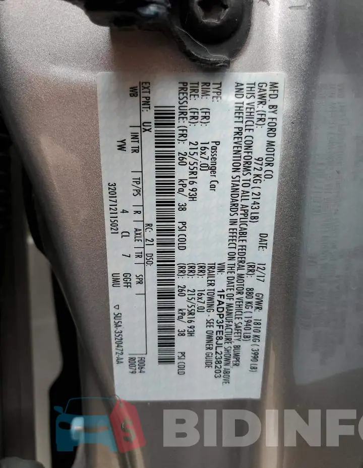 1FADP3FE8JL238203 Photo# 13