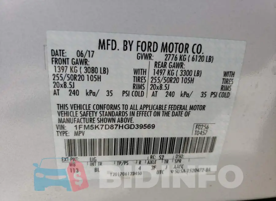 1FM5K7D87HGD39569 Photo# 13