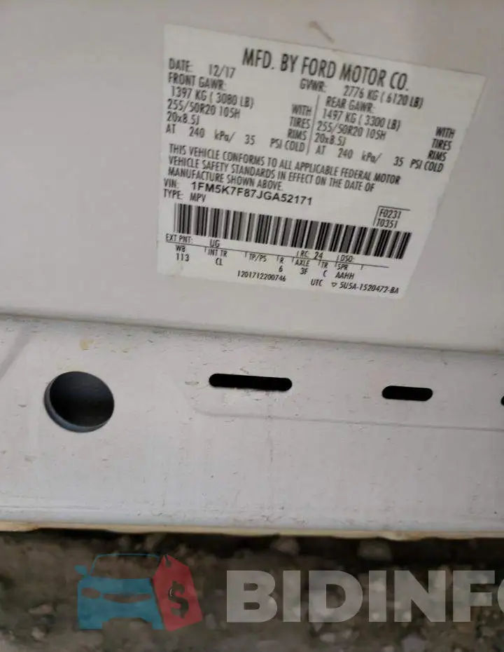 1FM5K7F87JGA52171 Photo# 14