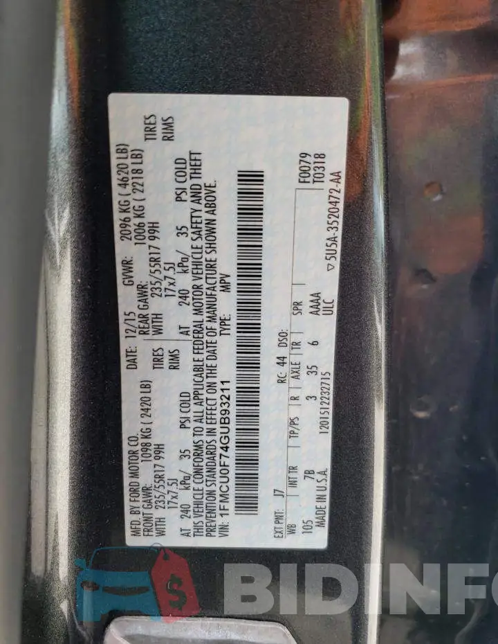 1FMCU0F74GUB93211 Photo# 13