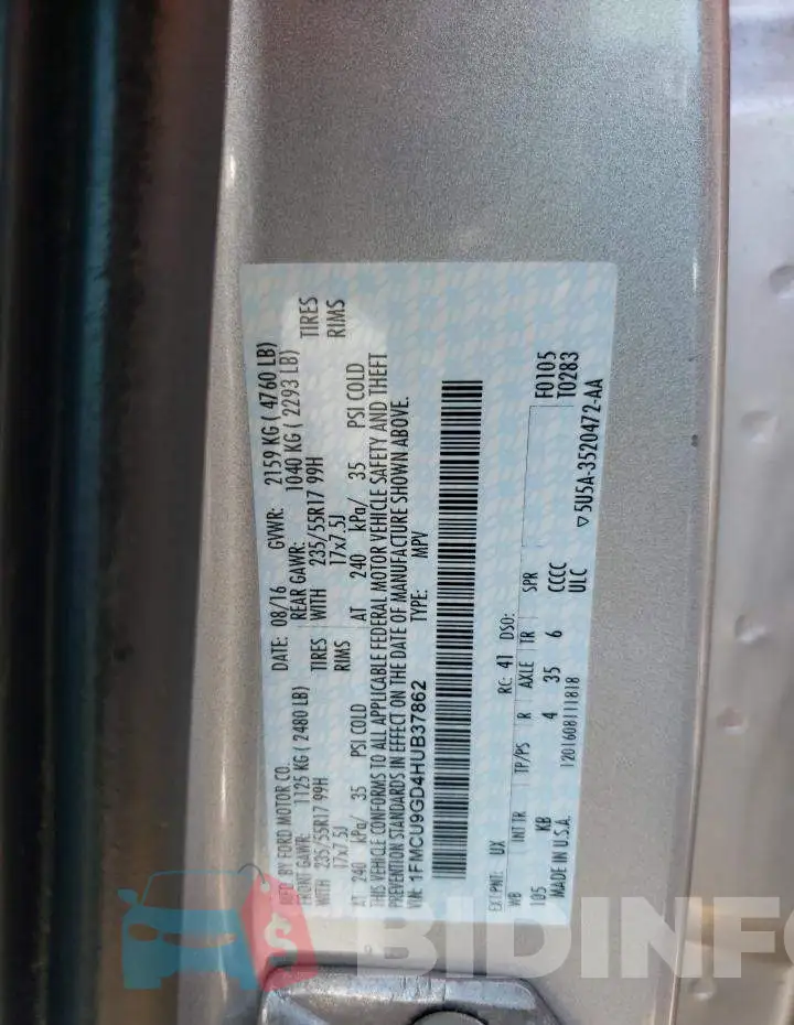 1FMCU9GD4HUB37862 Photo# 12