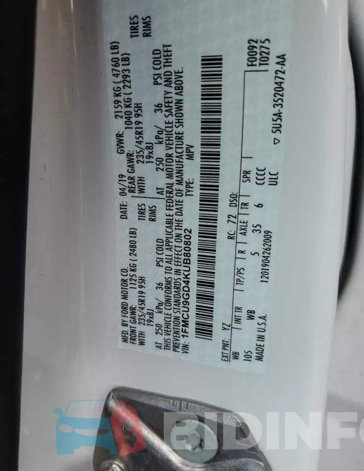 1FMCU9GD4KUB80802 Photo# 13