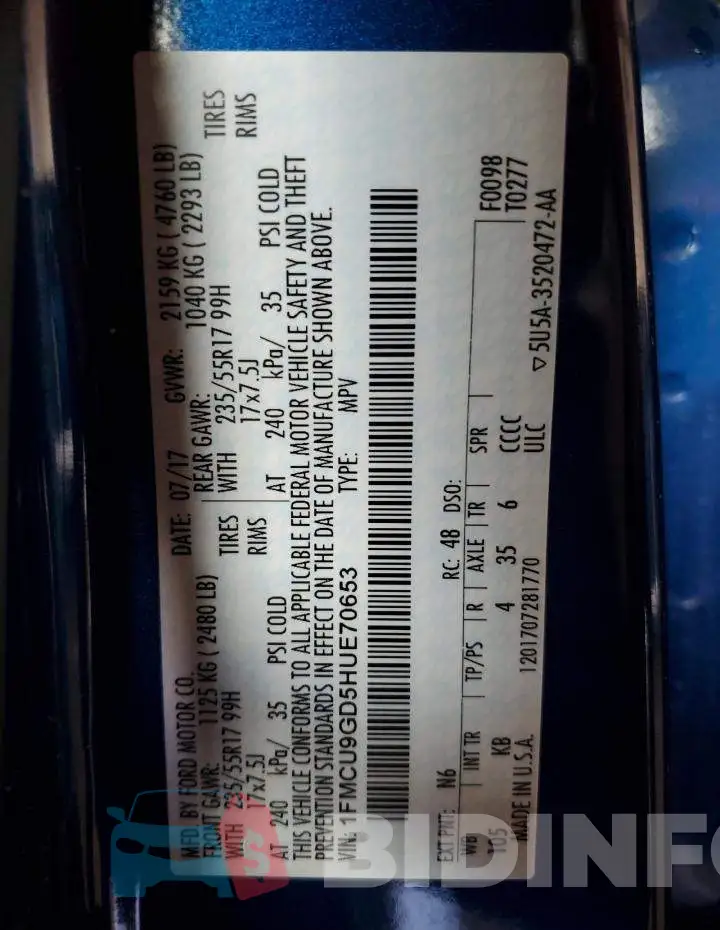 1FMCU9GD5HUE70653 Photo# 13