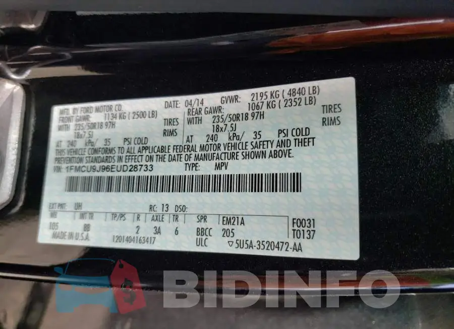 1FMCU9J96EUD28733 Photo# 13