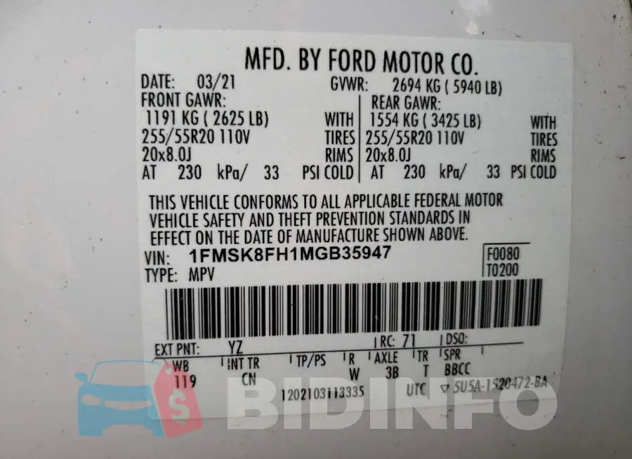 1FMSK8FH1MGB35947 Photo# 13