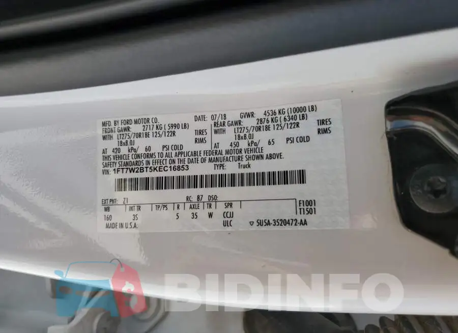 1FT7W2BT5KEC16853 Photo# 12