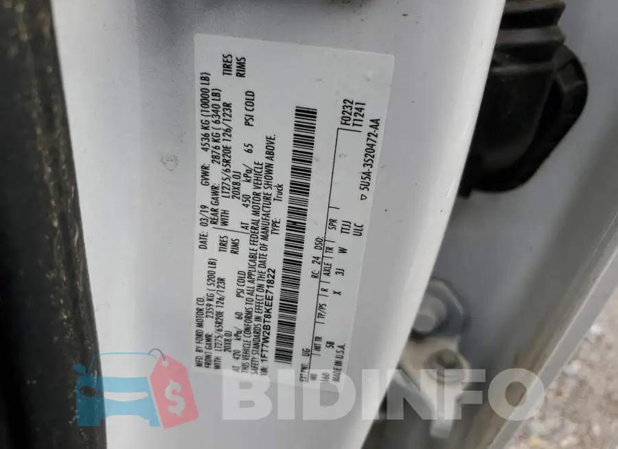 1FT7W2BT8KEE71822 Photo# 12