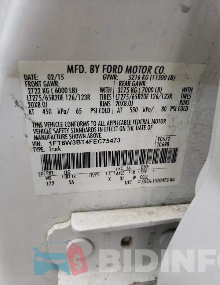 1FT8W3BT4FEC75473 Photo# 13