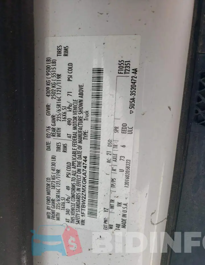 1FTBW2ZMXGKA74744 Photo# 12
