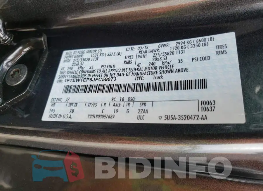 1FTEW1EP6JFC59073 Photo# 13