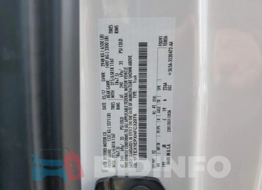 1FTEX1EPXHFC32076 Photo# 12