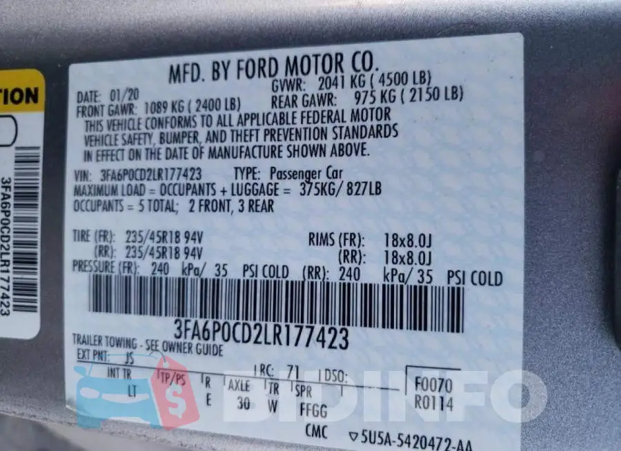 3FA6P0CD2LR177423 Photo# 12