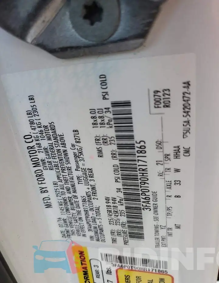 3FA6P0T90HR171865 Photo# 12
